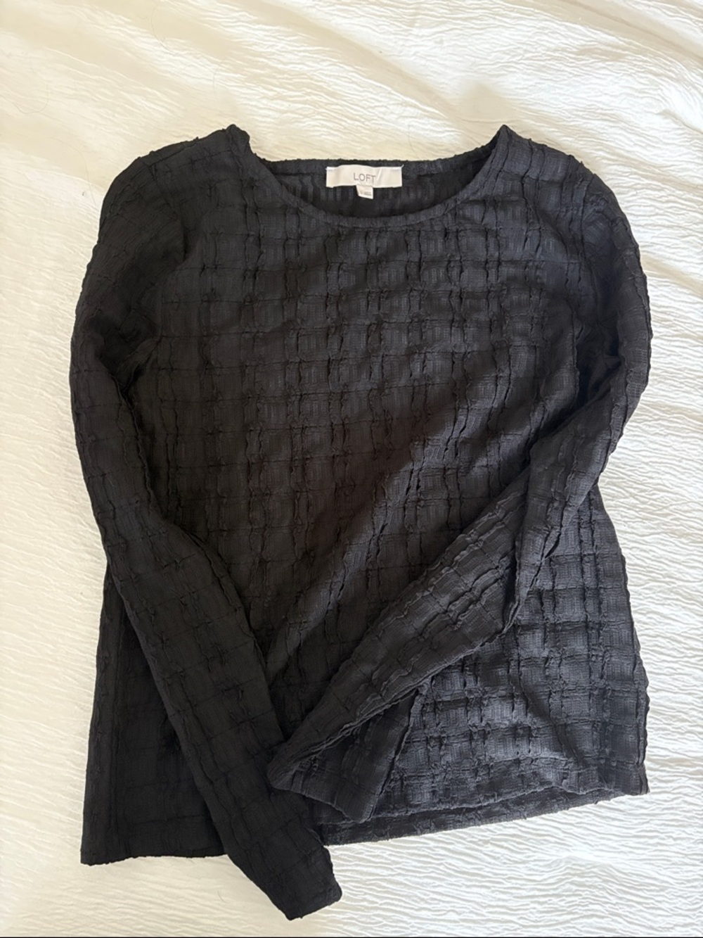 LOFT Black Textured Long Sleeve Crew Top